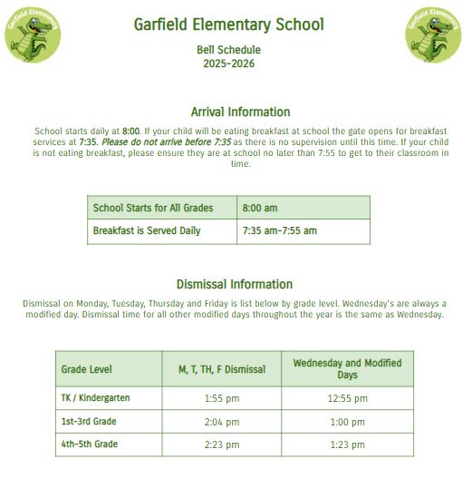2025-2026 Bell Schedule